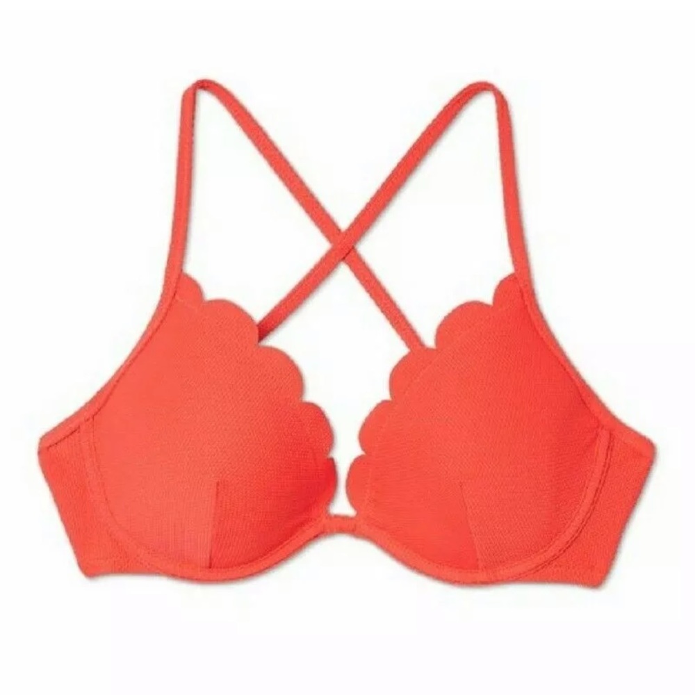 Shade & Shore Scalloped Bikini Orange 34 Underwire Top - Picture 1 of 4